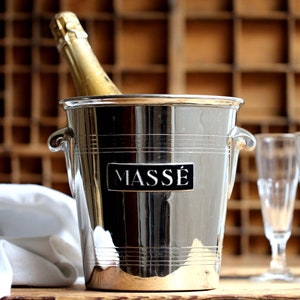 Antique Art Deco Champagne Bucket: French Enamel & Chrome Wine Cooler