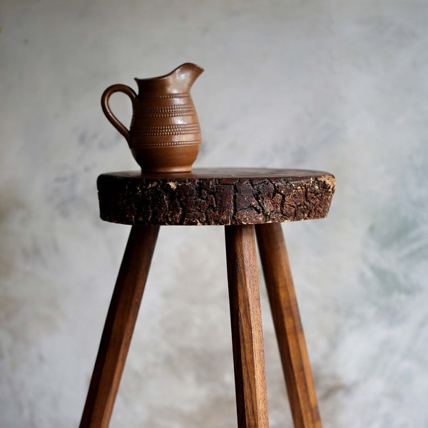 Primitive French Milking Stool Wabi Sabi Rustic MilkMaid Stool Rustic Wooden Bench Three Legged Farmhouse Side Table Antique Oak Footstool