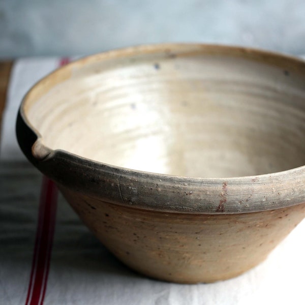 HUGE Antique Jatte de Creme French Hand Thrown Large Vintage Mixing Bowl Tian