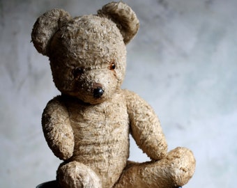 Large Antique Teddy Bear Old French Childs Jointed Mohair Stuffed Toy Bear