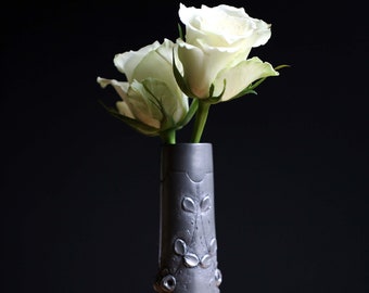 Antique French Art Nouveau Pewter Bud Vase Flower Holder Signed F Cortese