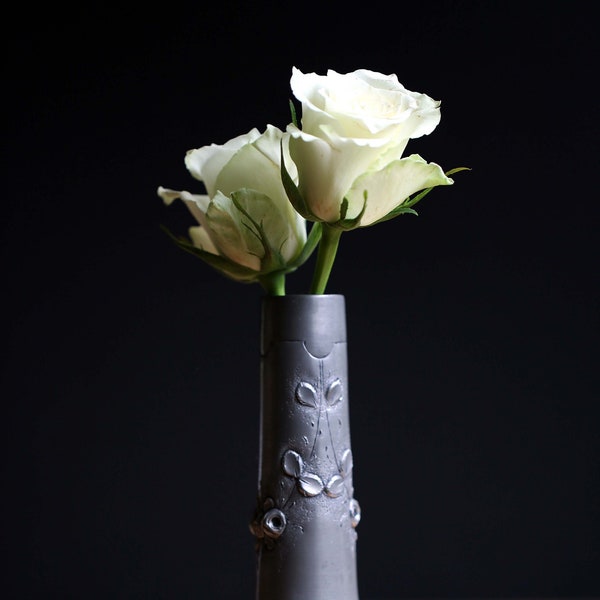 Antique French Art Nouveau Pewter Bud Vase Flower Holder Signed F Cortese