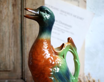 Antique French Majolica Duck Shape Jug Ceramic Absinthe Pitcher Saint Clement