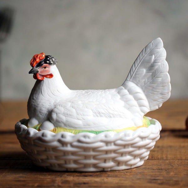 Antike Henne Eierhalter Weißes Huhn Keramik Küche Aufbewahrungstopf