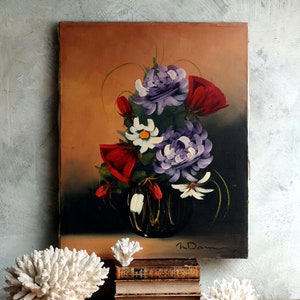 Original Oil Painting on Canvas Contemporary Style French Flowers Floral Still Life Signed