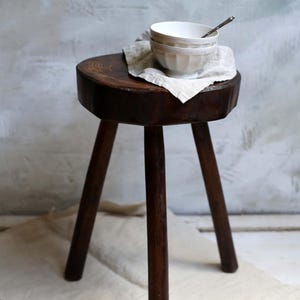 Primitive French Milking Stool Wabi Sabi Rustic MilkMaid Stool Rustic Wooden Bench Three Legged Farmhouse Side Table Antique Log