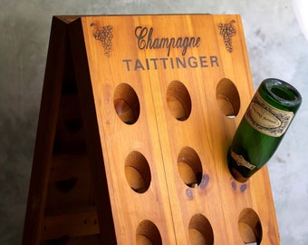 French Champagne Riddling Rack Taittinger Freestanding Bottle Holder Panel Wooden Wine Riddle