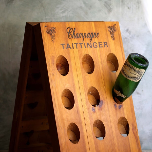 French Champagne Riddling Rack Taittinger Freestanding Bottle Holder Panel Wooden Wine Riddle
