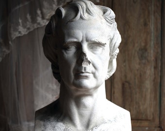 HUGE Antique Bust of Francois Arago Large French Sculpture Plaster Head Statue Mathematician