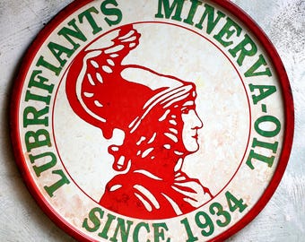 Vintage Enamel Sign Metal Advertising Sign Minerva Lubricants Since 1934