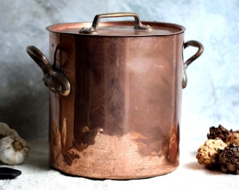 ENORME antieke Franse koperen voorraadpot, grote kookpot van professionele kwaliteit