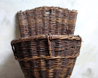 Antique Wicker Grape Basket Rustic French Vintage Harvesting Hod Primitive Gathering Back Pack