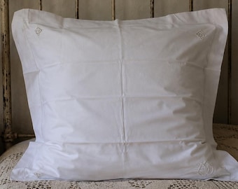 Large French Antique Pillowcase Square White Cotton Embroidered Cushion Cover