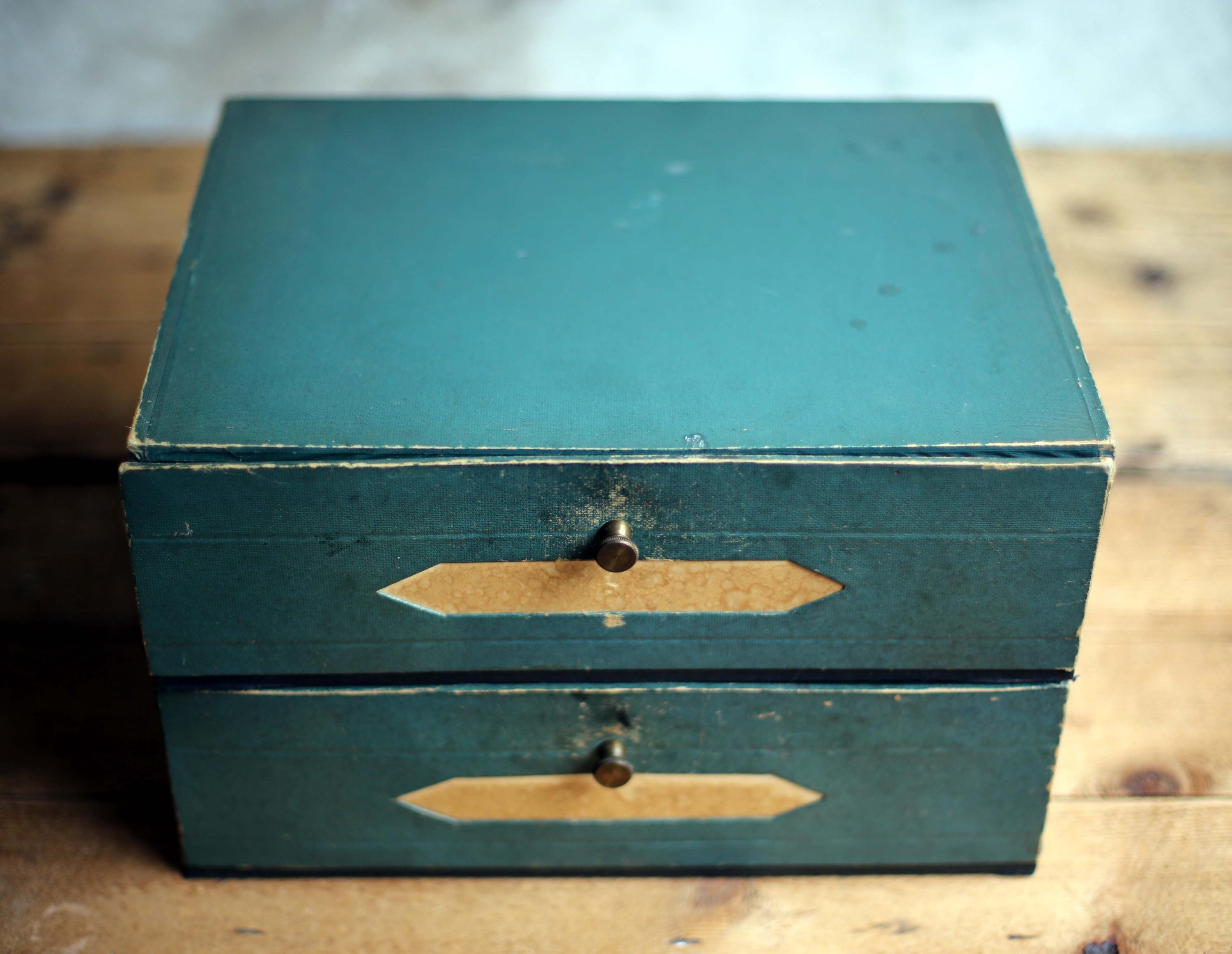 Antique French NOTARY File Box LAWYER Storage Container Green Double ...