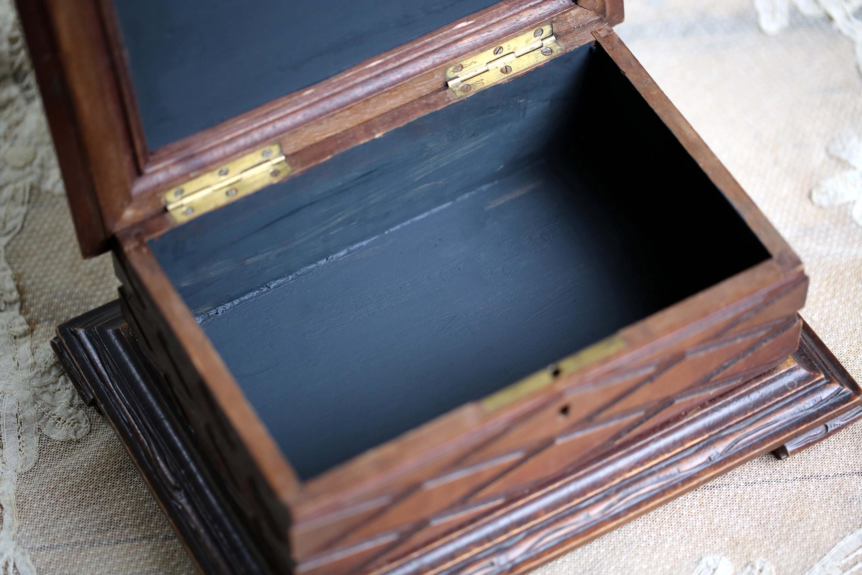 Antique Black Forest Box Carved Jewelry Box With Roses Grand Tour