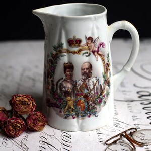 1902 Souvenir Jug Coronation of King Edward VII and Queen Alexandria Antique Porcelain Pitcher Vintage Memorabilia Royalty image 5