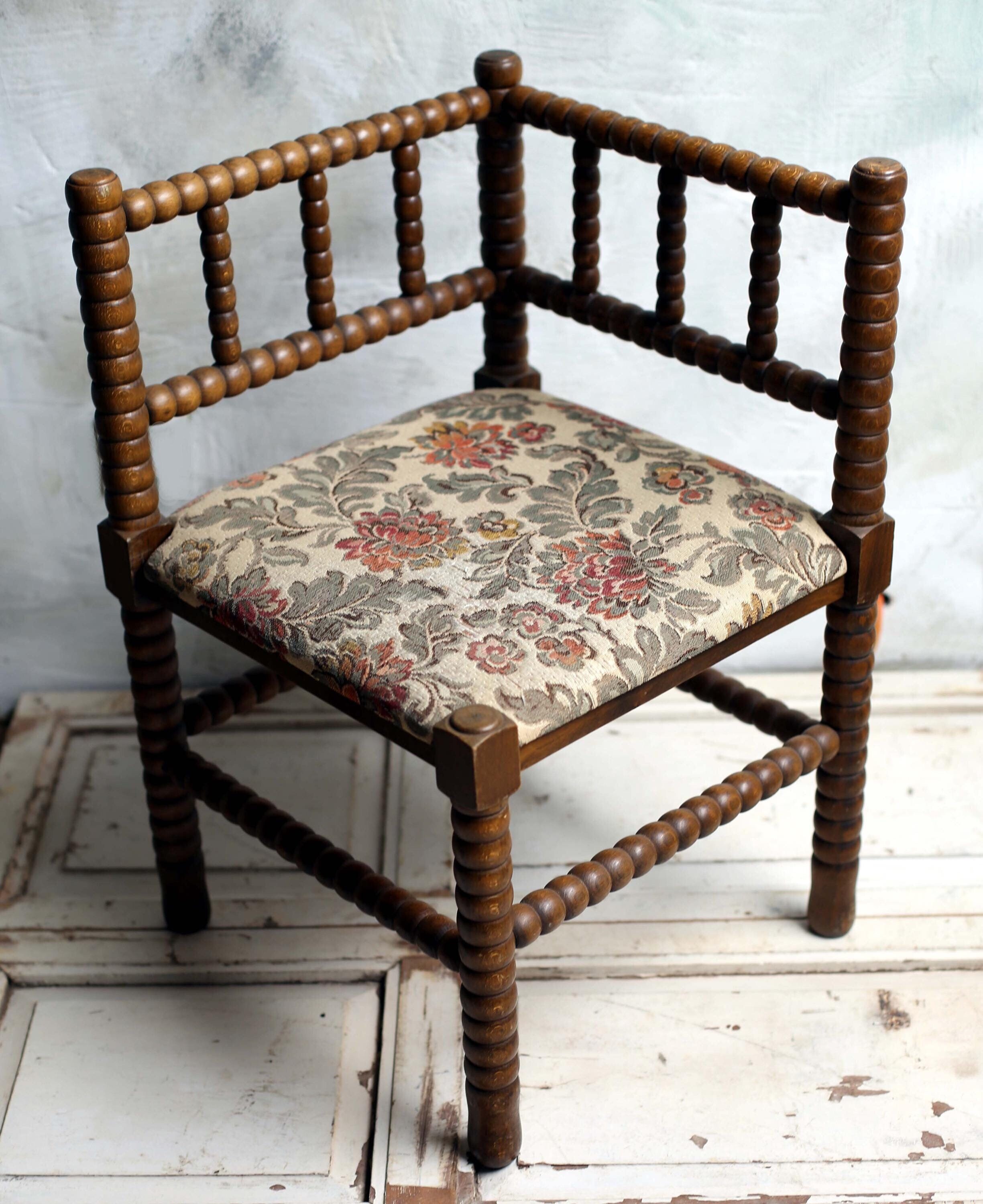 Antique French Bobbin Chair Small Carved Corner Chair Child Seat