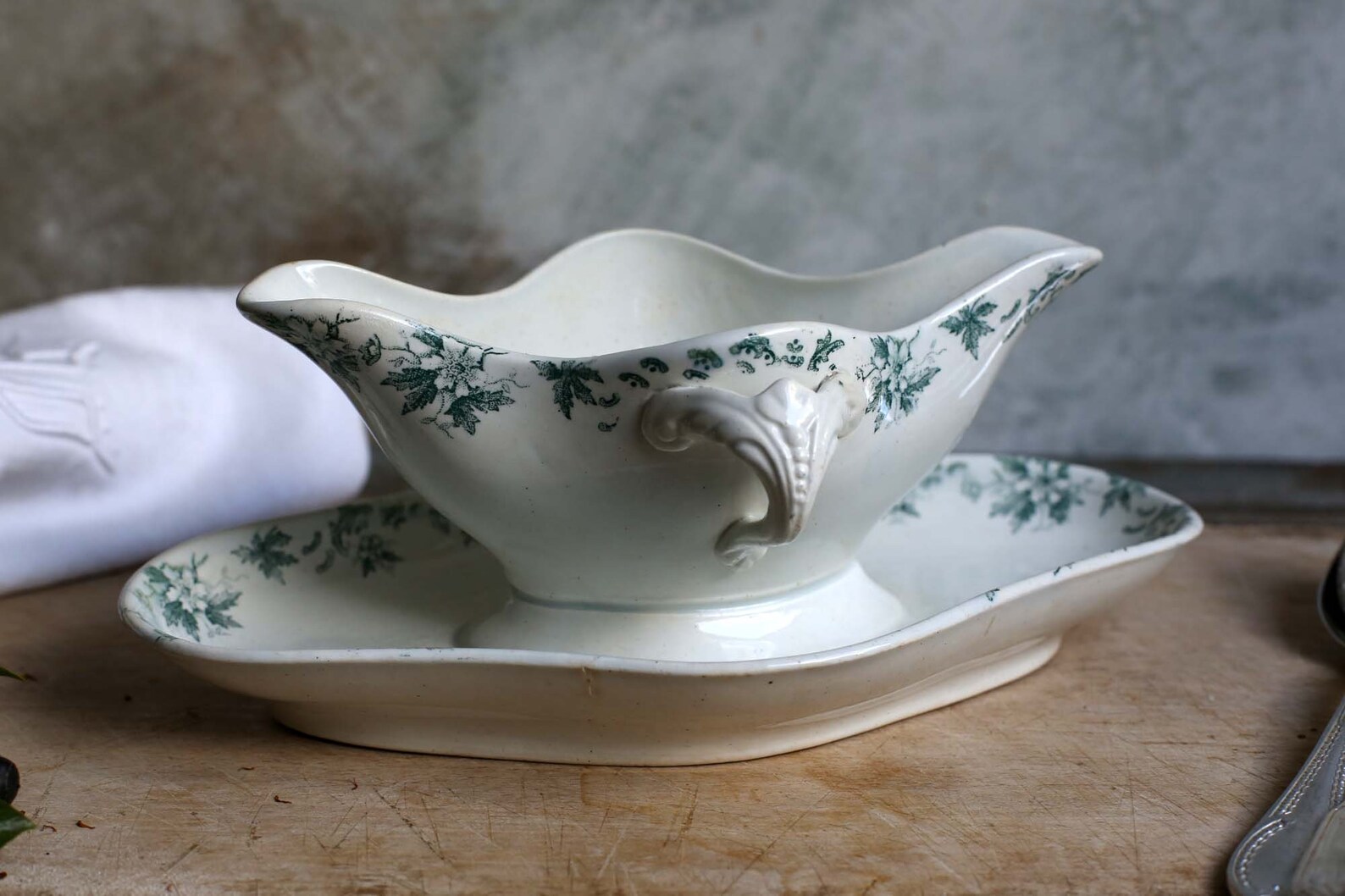 Antique French Ironstone Green Transferware Gravy Boat Sauce Etsy