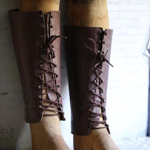 Antique French Boot Stretchers with Lace up Leather Gaiters Pair of Lasts Wooden Formers image 3