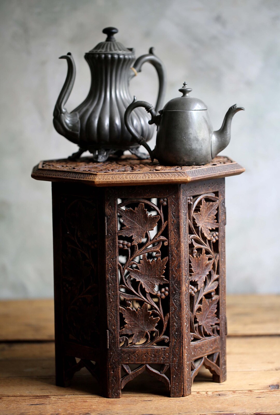 Small Antique Carved Tea Table Low Folding Anglo Indian Octagonal Table ...