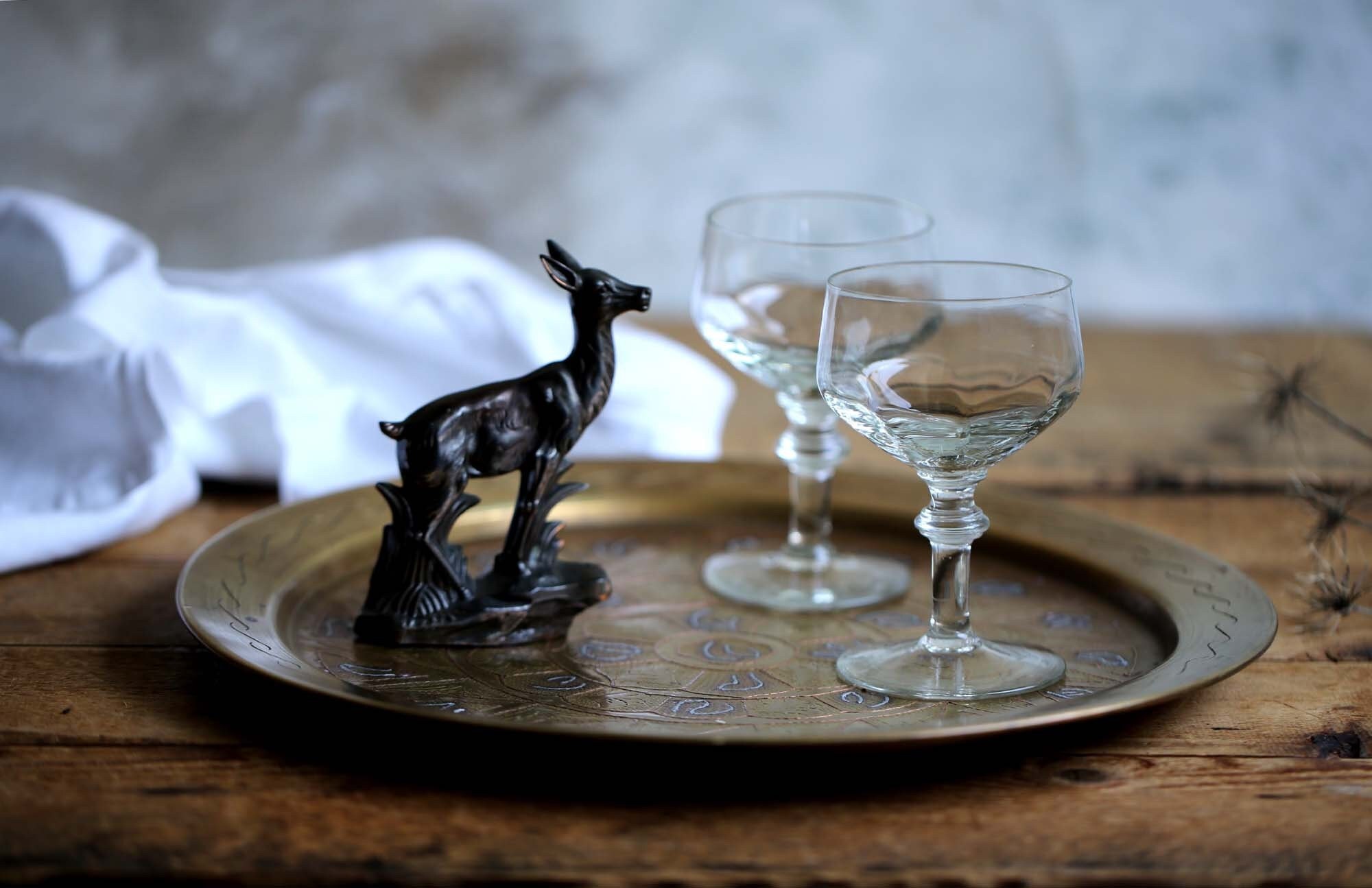 Plateau de Service Marocain Antique Vintage Plateau à Thé Rond en Laiton Incrusté