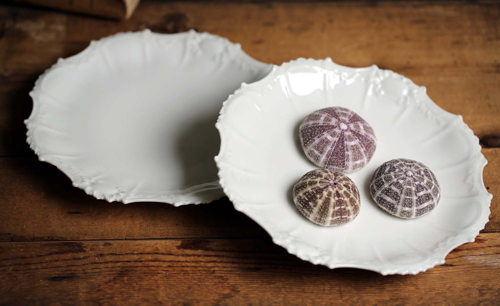 Paire de Jolies Assiettes Français Porcelaine Blanche Frilly Edge Plats Anciens Limoges