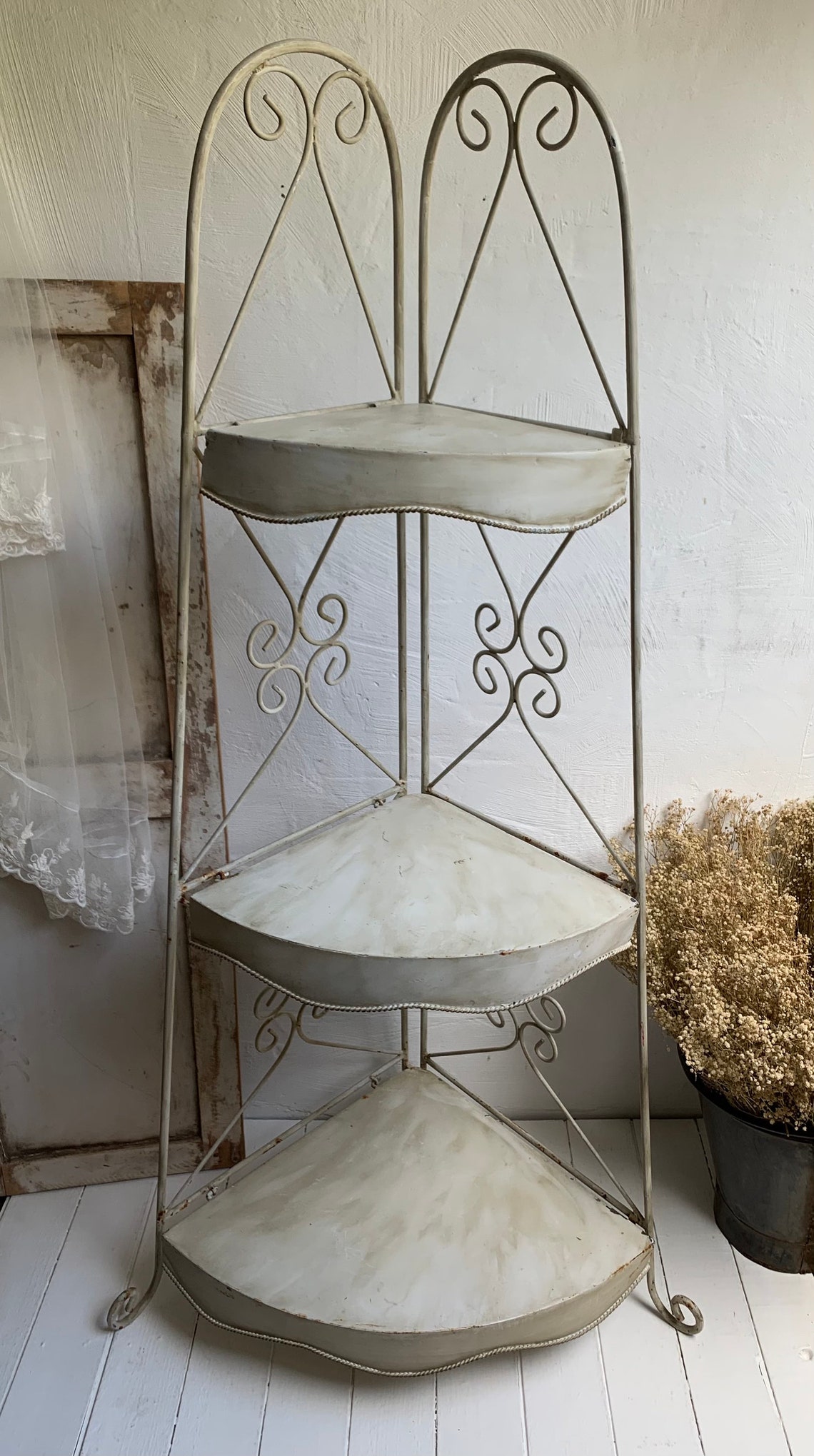 Large Antique French Bakers Rack Corner Unit Shop Shelves Etsy