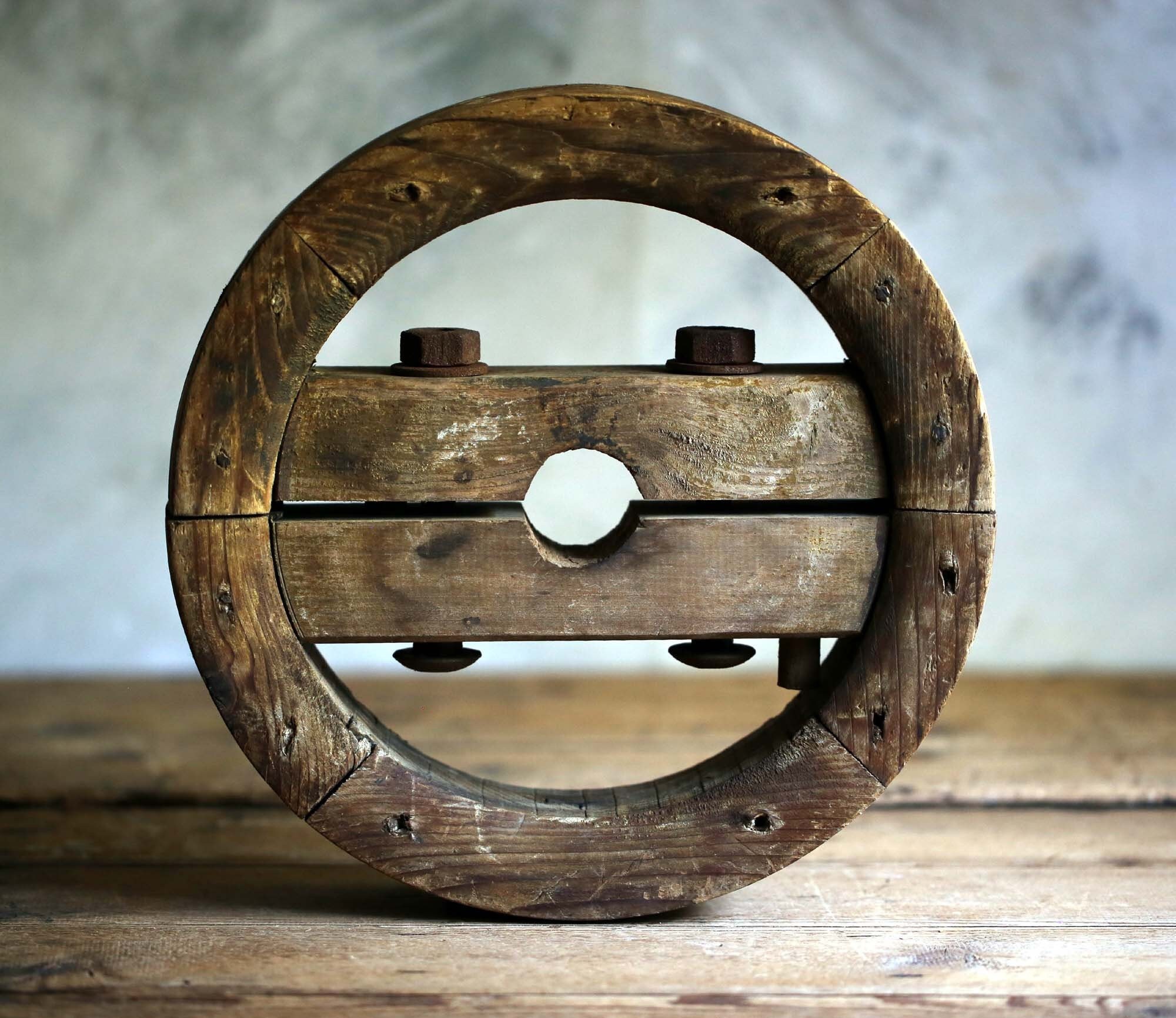 Old Wooden Flat Belt Pulley Antique Drive Wheel Large