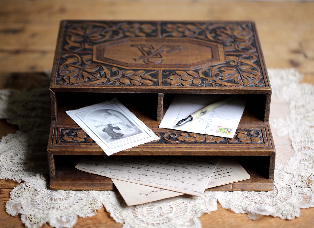 French Letter Rack Antique French Carved Wooden Letter Rack Desk Folk Art Organizer Mail ...