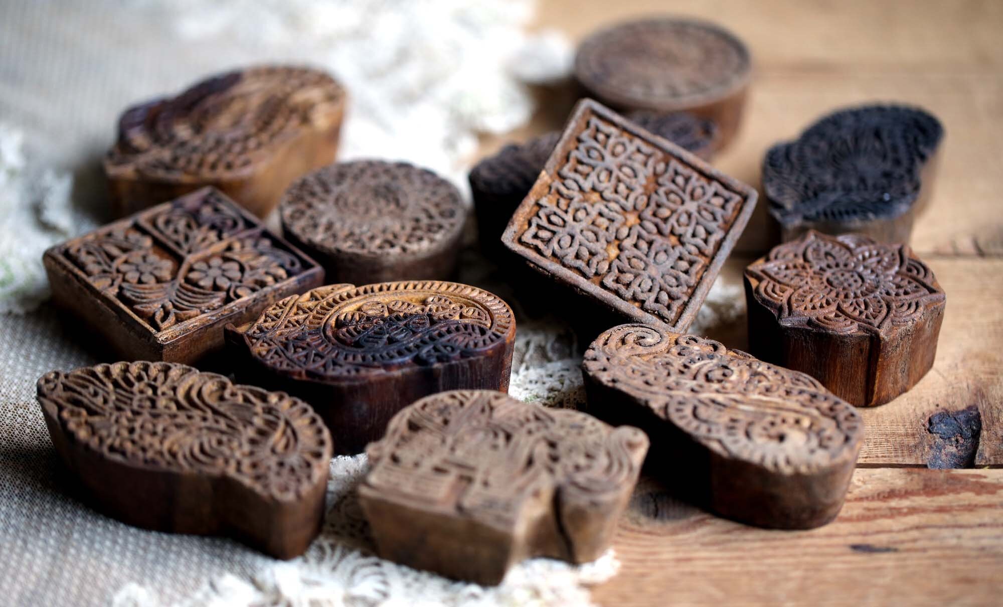 12 Antique Indian Wooden Stamps Fabric Pattern Assorted Ink Etsy UK