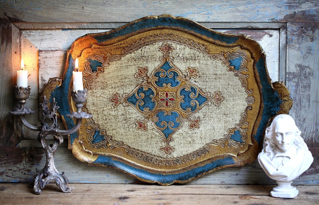 Florentine Tray Italian Blue & Gold Drinks Tray Vintage Barware ...