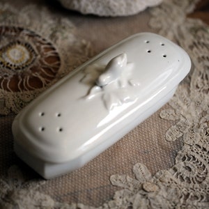 Antique French Razor Box Holder White Porcelain Pot Bathroom Storage Dish image 2