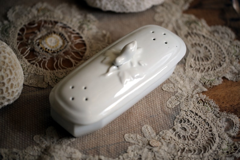 Antique French Razor Box Holder White Porcelain Pot Bathroom Storage Dish image 2