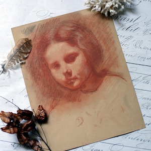 Original Portrait of a Little Girl Antique French Pierre Souffran Pastel Drawing on Paper
