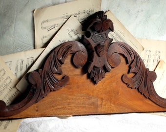 Antique French Wooden Pediment Carved Fronton Floral Wall Decoration Architectural Salvage Napoleon III