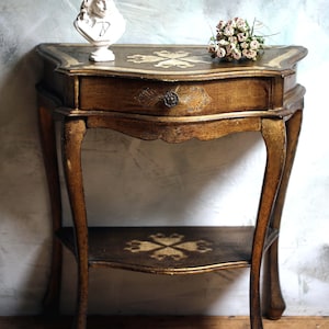 Florentine Console Nightstand/Dresser Wooden Bedside Cabinet Italian Vintage White & Gold image 2