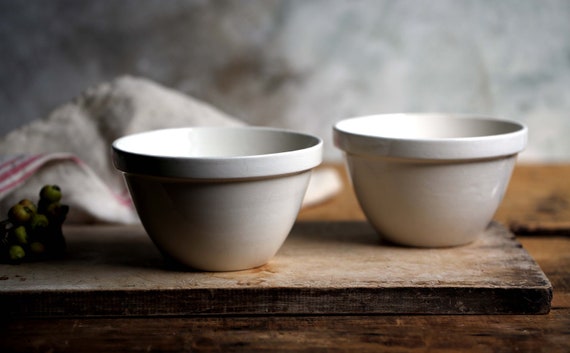 Pair of Old English White Pudding Bowls 2 Vintage Kitchen Mixing Bowls 