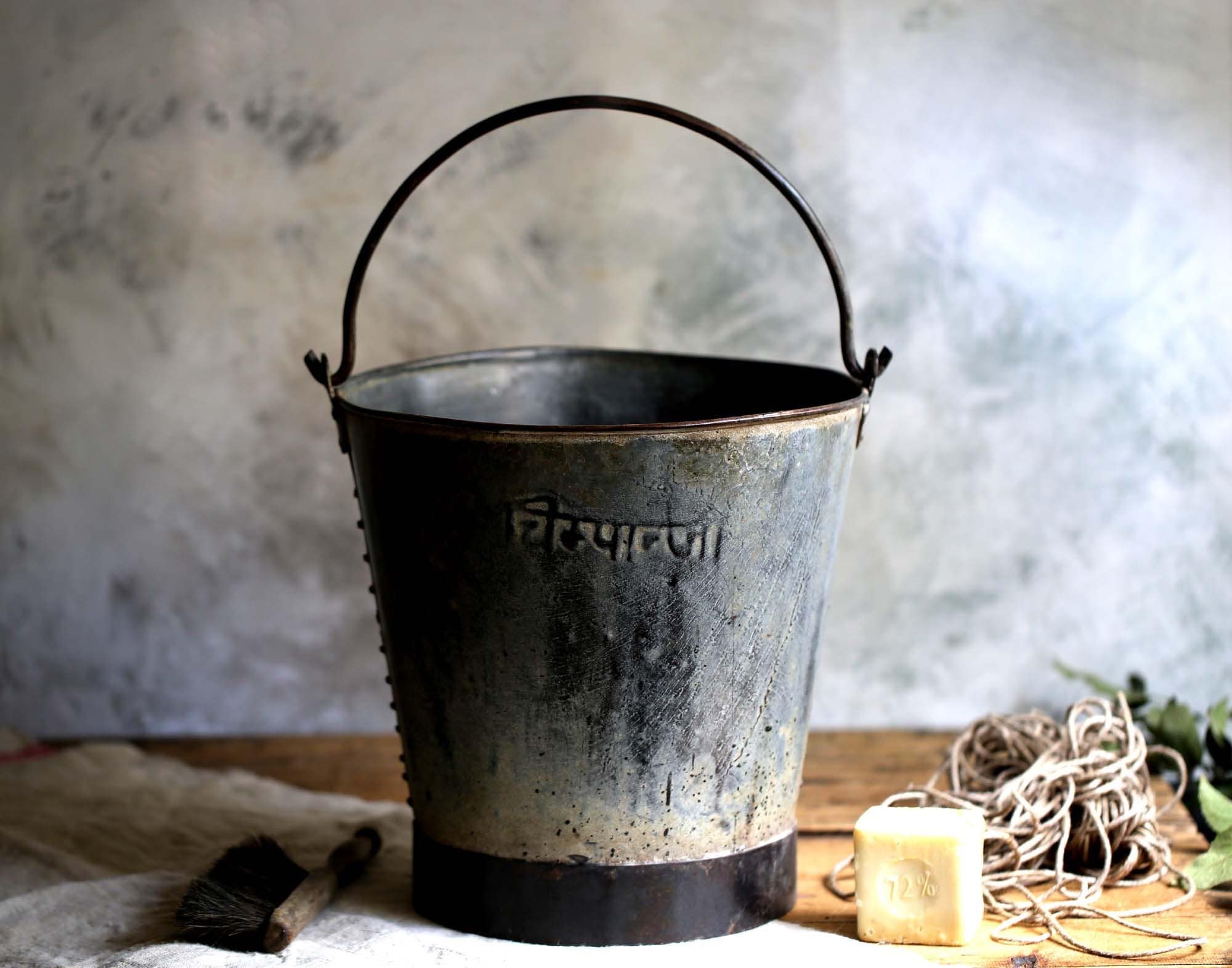 French Zinc Bucket Rain Bucket Old Garden Pail Vintage Bucket Rustic