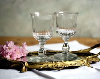 2 Antique French Crystal Water Glasses Pair of Cut Glass Wine Glasses