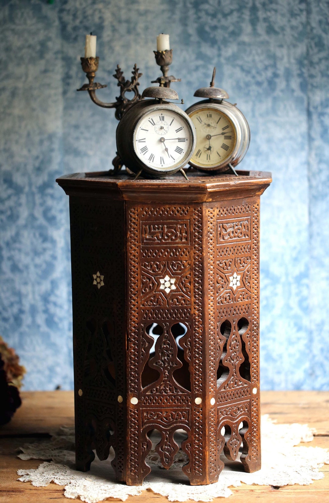 Small Antique Carved Tea Table North African Octagonal Table With Inlay ...