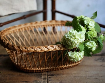 Large Wicker Basket French Vintage Sewing Knitting Storage Basket