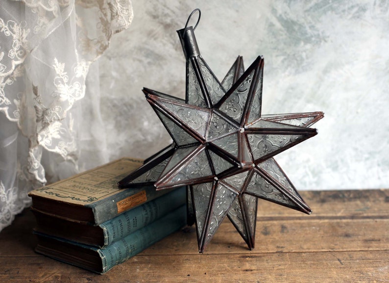 Antique Moroccan Glass Lamp Star Shape Light Shade Storm Lantern