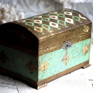 Large Antique Giltwood Florentine Chest Italian Green & Gold Storage Box