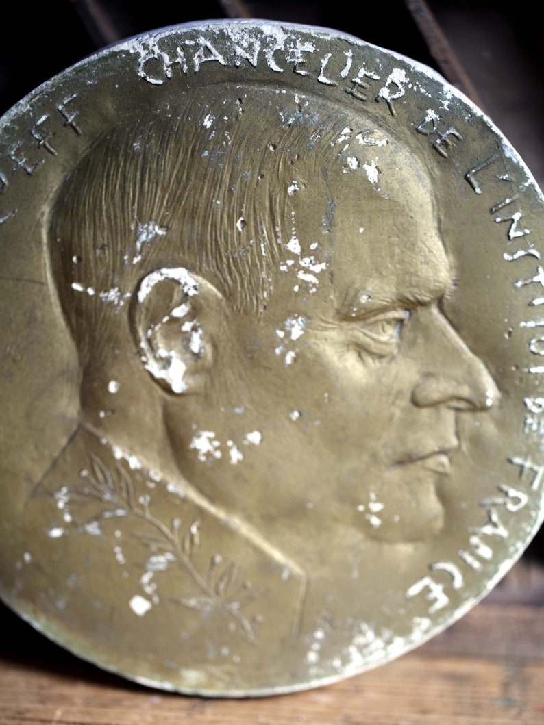 Vintage Cast for Monnaie de Paris Medallion by French Sculptor Raymond Joly Plaster Plaque of Jacques Rueff image 2