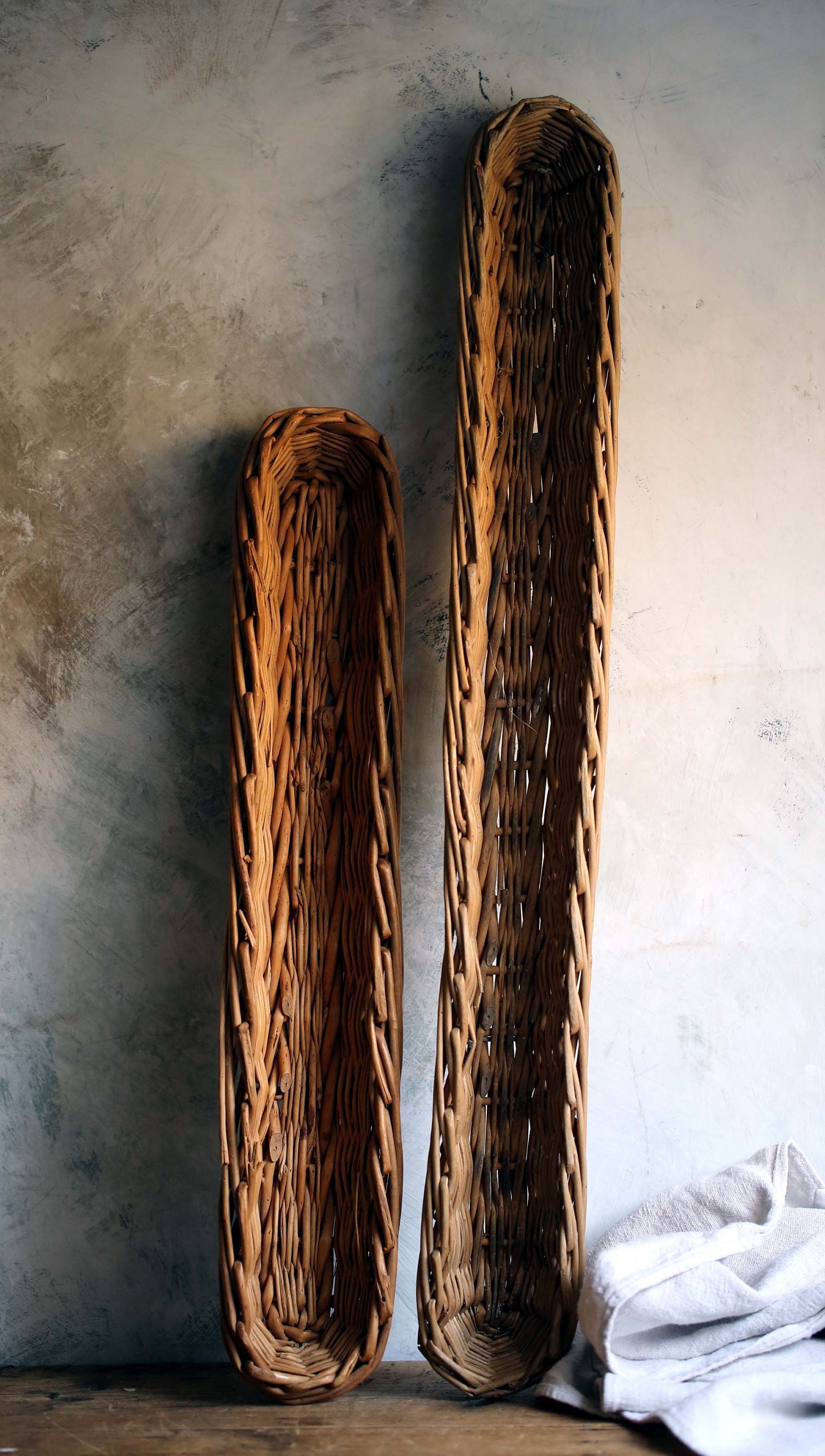 2 Grands Français Baguette Paniers Longue Boulangerie Présentoir Vintage Boulangers Rustiques Pain O