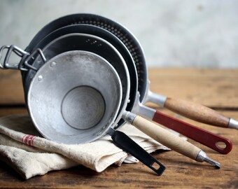 4 Vintage French Colander Long Handle Kitchen Drainer