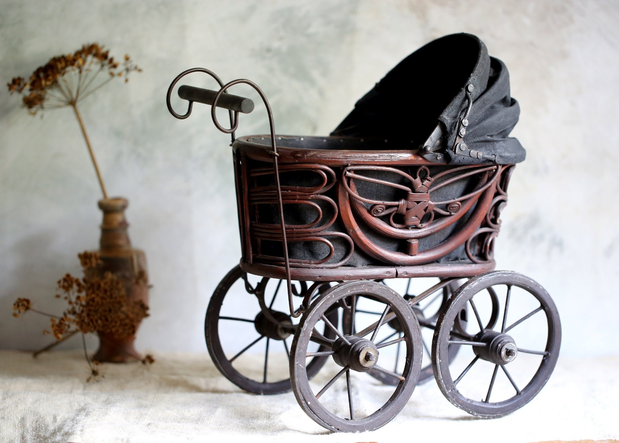 atomair Nuttig Maakte zich klaar Antieke Franse Bamboe Popwagen Toy Baby Doll Carridge - Etsy Nederland