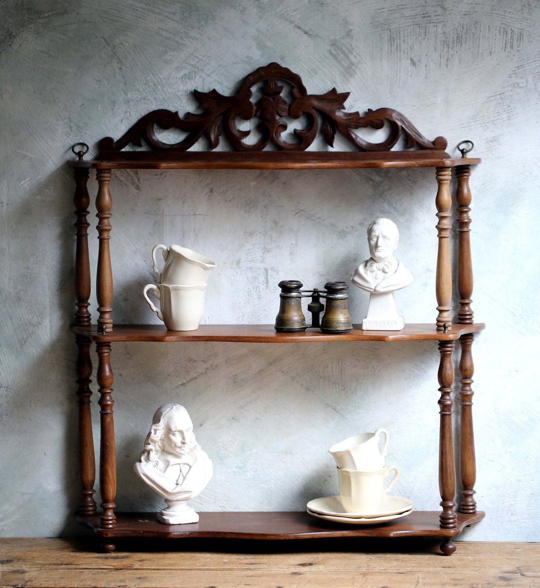 Antique French Shelving Furniture Wooden Display Wall Shelf Unit Dark Wood Etsy