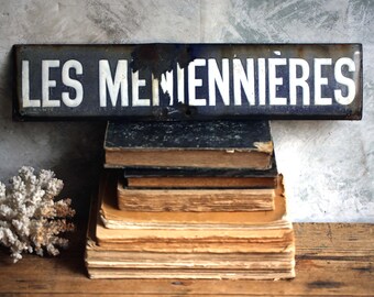 Antique Enamel Road Sign French Town Blue & White Street Sign Les Meniennières