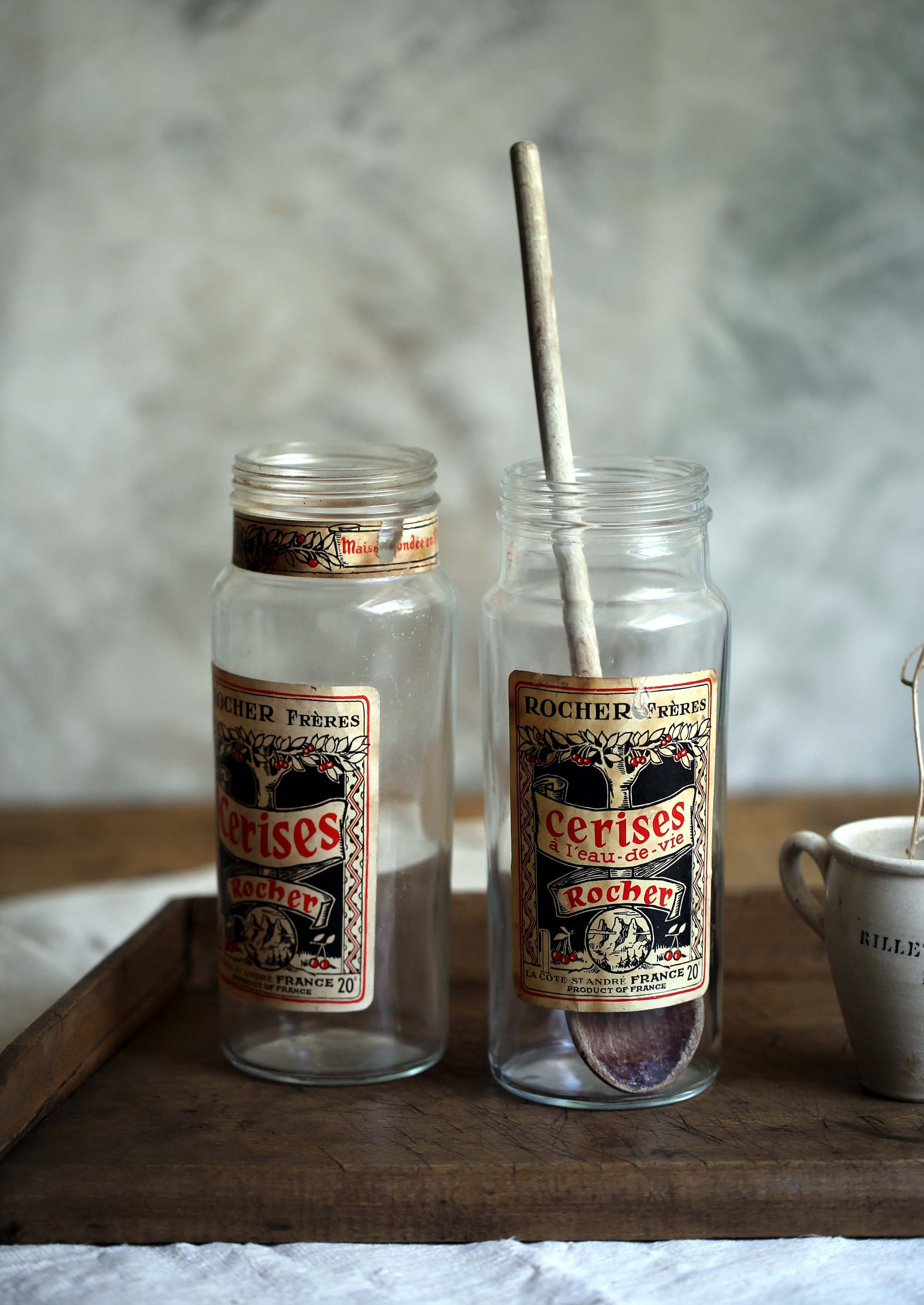 2 Pots en Verre Antiques Bouteilles d'eau-De-Vie de Cerise Cuisine Stockage Nourriture Bidons Origin